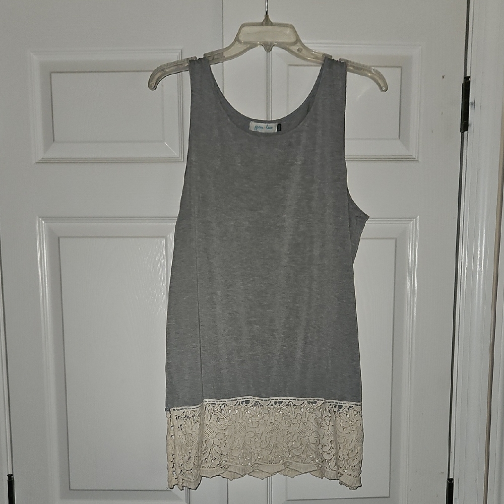 Grace & Lace Gray Asymmetrical Embellished Tank Top
